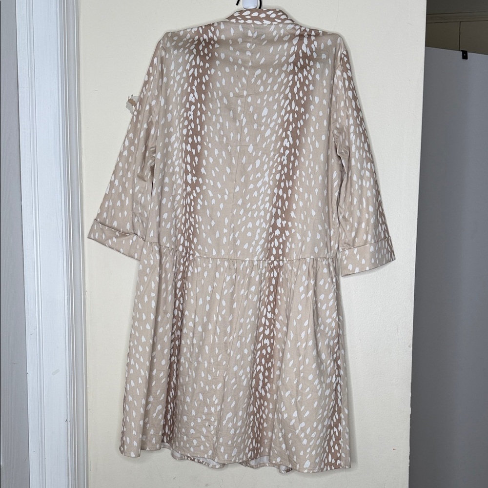 Tuckernuck Antelope Royal Shirt Dress S Beige Animal Deer Print Coastal Chic - Picture 6 of 9